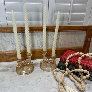 RARE Pair of Vintage Depression Glass Double Candlesticks